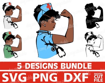 Paquete de archivos SVG de enfermeras negras fuertes, empoderamiento femenino, Cricut Silhouette (archivos digitales)