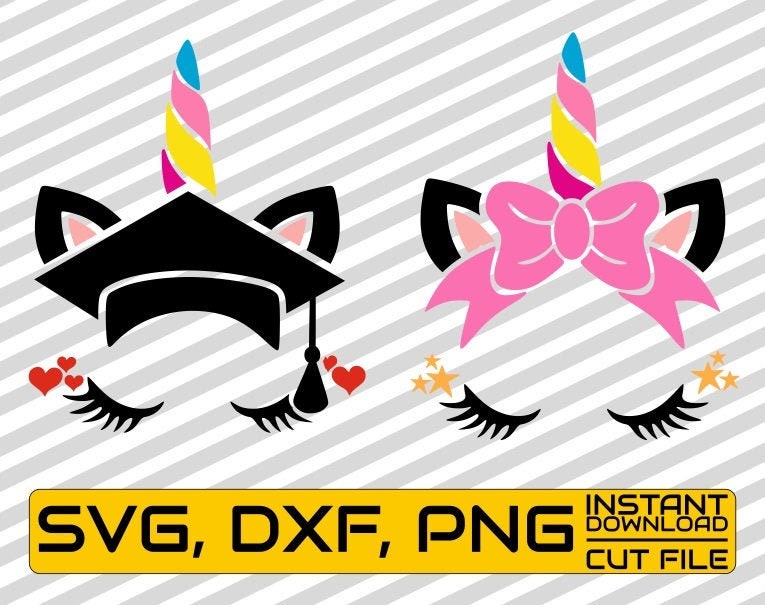 Download 2x Raibow Unicorn Svg Unicorn Head Svg Horn Graduation Hat Cuttable Vector Files Silhouette Cricut Digital File Instant Download