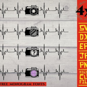 4x Camera Lifeline bundel svg, Foto camera svg, Clipart, pringitng, cuttable vector bestanden, voor Circut Silhouette cameo jpg png dxf