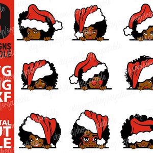 9x Weihnachten svg Bundle, Peekaboo Frau svg, Santa Hut svg, Weihnachtsmann png, Melanin svg, Cut Files, File for Cricut, Instant download
