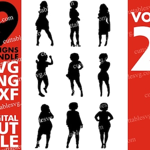 9x Fashion Woman Silhouette Designs Bundle svg, Afro svg, Black Queen svg, Tänzerin, Melanin, Datei für Cricut, Silhouette, Sofortiger Download