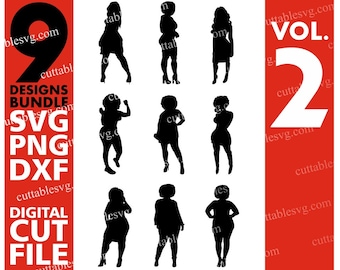 9x Fashion Woman Silhouette Designs Bundle svg, Afro svg, Black Queen svg, Dancer, Melanin, File for Cricut, Silhouette ,Instant download