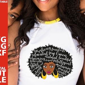 Afro Words Head layred svg , Black History svg, words in hair, dxf, png, digital cut file, personal, commercial, Silhouette, Cameo, Cricut