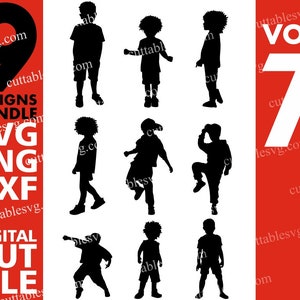 9x Afro Boy Silhouette Designs Bundle svg, Kids svg, Fashion Model, Dancer, Children svg, File for Cricut, Silhouette ,Instant download
