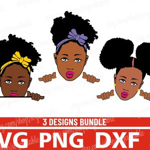 3x 覗く黒いアフロガール svg、レイヤー svg、覗く svg、かわいい女の子、黒人女性、JPG ファイル、カット、クリカット、ビニール アフロ、シルエット
