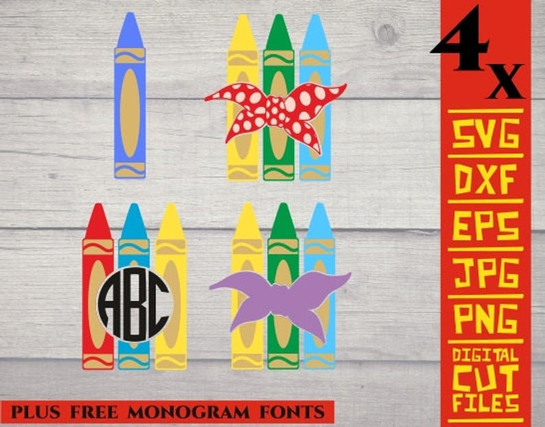 Download 4x Crayon Monogram Svg Rainbow Crayons Svg Back To School Svg Pencil Svg Cuttable Vector Files Clipart For Circut Silhouette Cameo