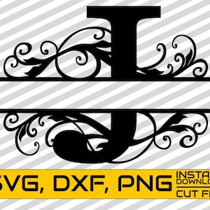 Floral Svg, Split Monogramm Dateien, Buchstabe J, Kalligraphie, Schriftart, Cuttable Dateien, Vektor, Datei für Cricut, Silhouette, sofortiger Download