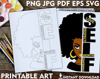 Self Love Woman Coloring Page, Black History Art (Digital Download)