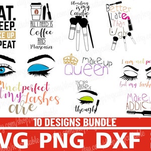 10x Make Up Bundle svg, Mascara svg, Make up Addict svg, Lipstick svg, Wimper svg, Silhouette Cut File, Cricut, vector, Afdrukbaar