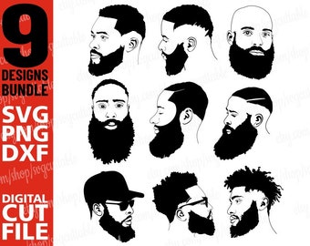 9x Beard Black Man bundle svg, Afro Man, Hairstyle men svg, Beard svg,Man svg, hipster beard, silhouette, Digital Download Circuit Cut