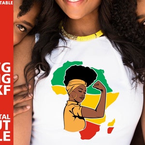 Strong Afro Woman svg, Africa Map svg, Black Girl, Girl Power, Layered, Natural Hair, Digital Download, Silhouette, File for Cricut, Vector
