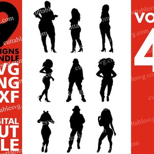 9x Afro Woman Silhouette Designs Bundle svg, Fashion Model svg, Plus Size Girls svg, Melanin, File for Cricut, Silhouette ,Instant download