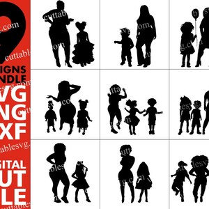 9x African American Woman with Children Silhouette Designs Bundle svg, Afro svg, Melanin svg, File for Cricut, Silhouette ,Instant download