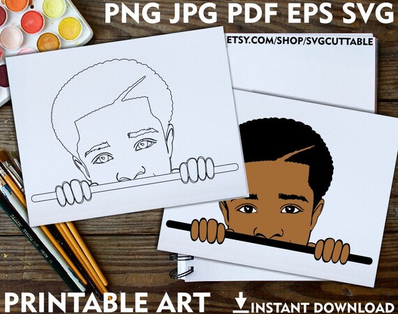 Peeking Black Boy Printable Adult Coloring Page, Afro Boy Png, Printable Art, Instant download, Coloring Pages, Printable For Kids, Kids Png