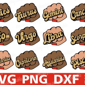 12x Zodiac Sign Bundle, Puño svg, Vector de mano, Puñetazo, Horóscopo, Magia de chica negra, Silueta, Descarga instantánea, Archivo Cricut, Archivo de corte