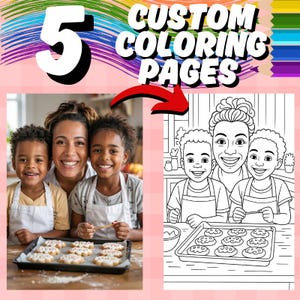 5x Custom Coloring Pages from Photo, Personalized coloring page, Custom Coloring Book Page, Party Activity Sheet, Printable, Custom Gift