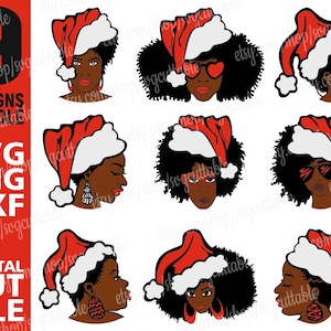 Weihnachten SVG Bundle svg, Afro Frau svg, schwarzes Mädchen svg, Weihnachtsmann svg, Melanin, Merry Xmas, Cut Files, Datei für Cricut, Instant Download