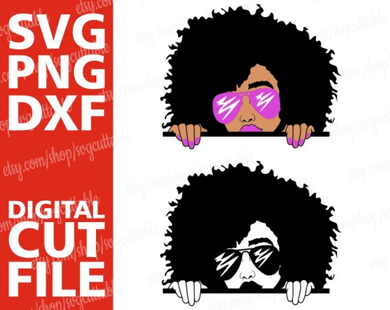 2x Peeking girl with sunglasses svg Melanin Afro Woman svg Etsy