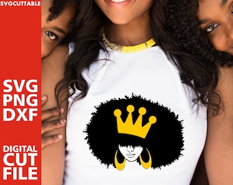 Afro Queen SVG, Black Girl with Crown, Natural Hair Clipart (Digital File)