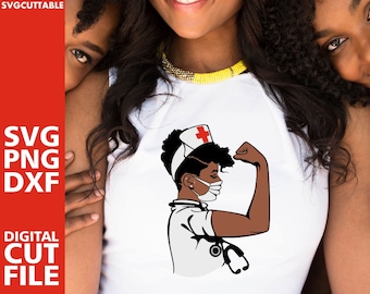 Strong Black Woman svg, Nurse svg, Girl Power, Stethoscope svg, Black Woman, Medical svg, scrubs, Silhouette, File for Cricut