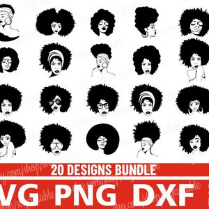 20 Black girl afro bundle svg, lady bundle svg, natural hair svg, black woman svg, bundle svg, cricut, black history bundle svg, silhouette