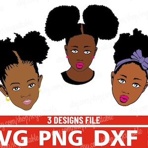 3 層構造の黒いアフロガール SVG、リボンをつけた女の子 SVG、かわいい女の子、黒人女性、JPG ファイル、カット、クリカット、ビニール アフロ、シルエット