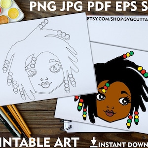 Black Girl Coloring Pages, Afro Braids svg, African American, Coloring Pages For Kids, Instant download, Self Care Coloring, Adult Coloring