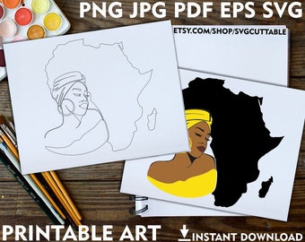 Afro Woman Printable Adult Coloring Page, Africa, Headband, Black History, Instant download, Coloring Pages, Print, Printable Paint Canvas