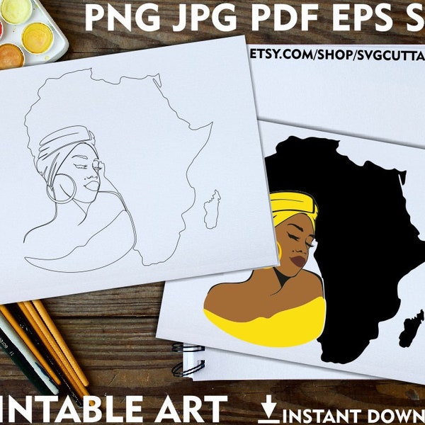 Afro Woman Printable Adult Coloring Page, Africa, Headband, Black History, Instant download, Coloring Pages, Print, Printable Paint Canvas