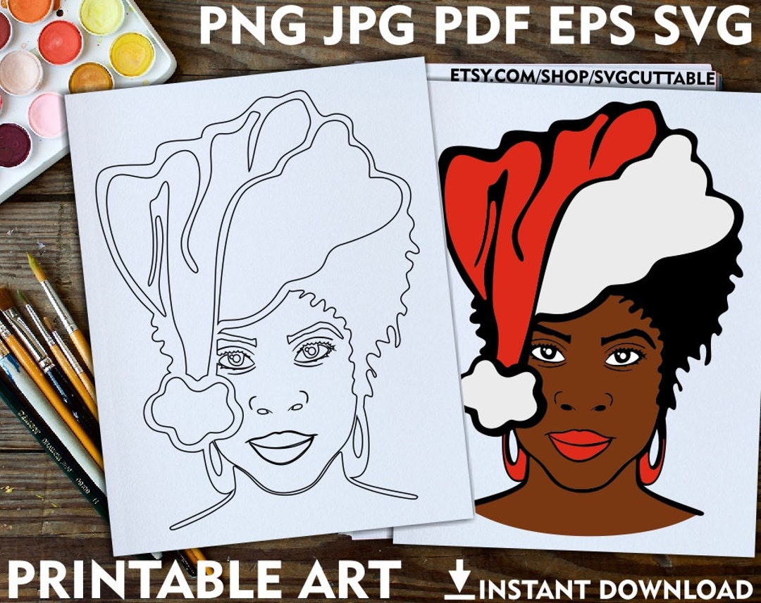 Afro Woman Printable Adult Coloring Page, Painting, Christmas Png ...
