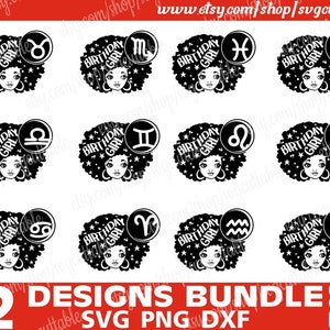 12x Zodiac Sign Bundle, Birthday Girl svg, Horoscope, Black Girl Magic, Birthday svg, Silhouette,Instant download, Cricut file, Cut File
