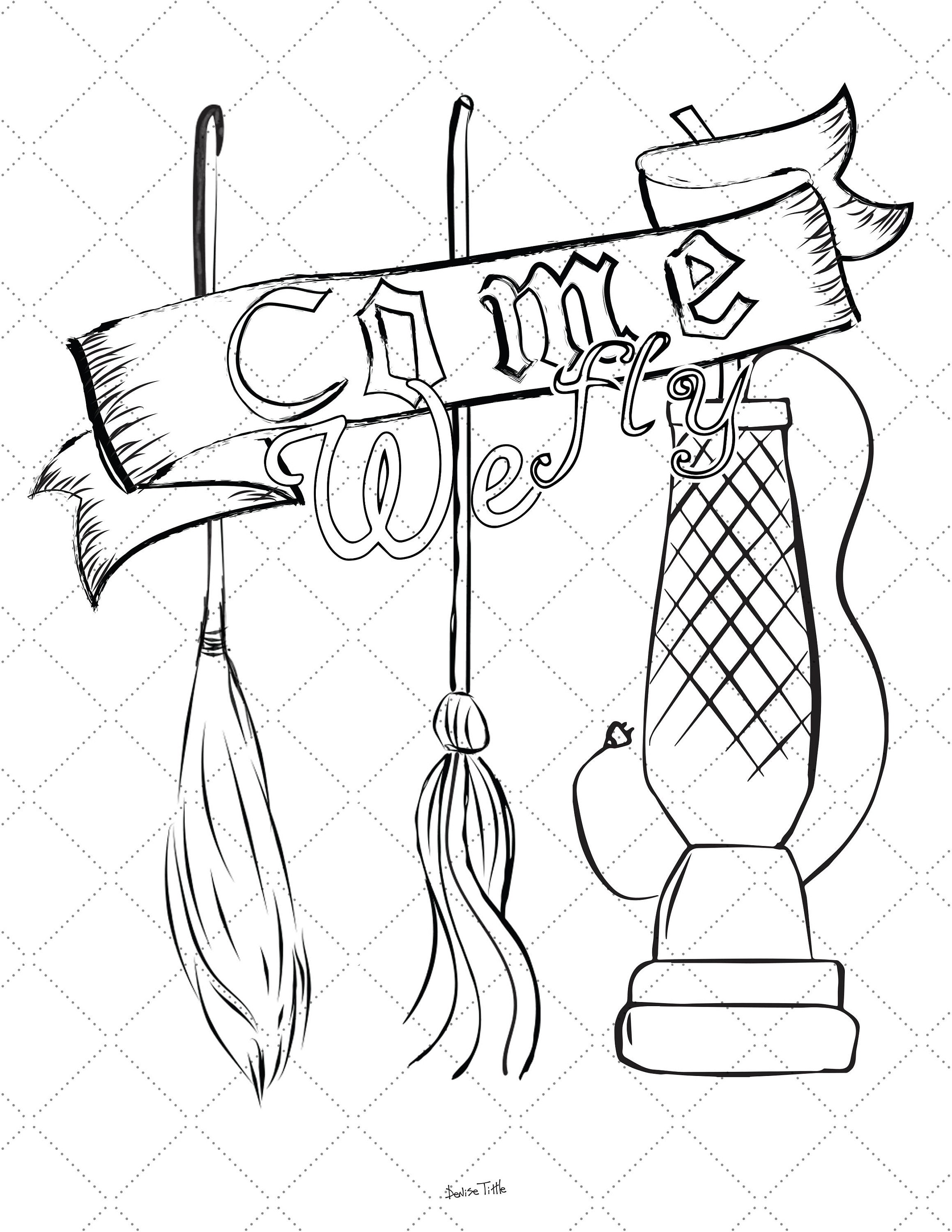 Come We Fly Hocus Pocus Coloring Page by Denise Tittle Artwork | Etsy