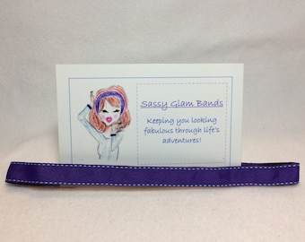 CLEARANCE - Purple with pale blue saddle stitching on grosgrain 5/8" width headband