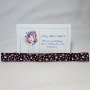 Roze en witte starburst op zwarte grosgrain 7/8&quot; brede hoofdband