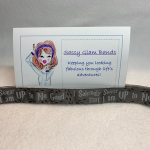 Text &quot;I Solemnly Swear...&quot; and footprints with shimmer accents on gray grosgrain 7/8&quot; width headband