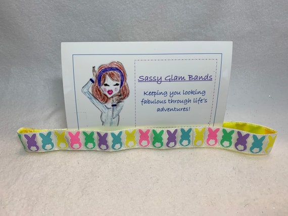 Bunny backsides in pastel colors with shimmer accents on white grosgrain ribbon Easter 7/8" width headband