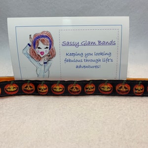 Jack-o-lanterns faces on black grosgrain ribbon 7/8&quot; width headband