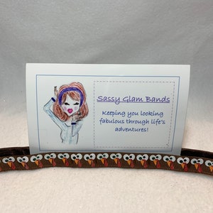 Turkey faces with shimmer accents on brown grosgrain 5/8&quot; width headband