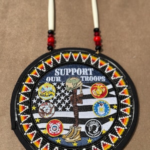 Beaded Medallion United States Military Support Our Troops Beaded Patch