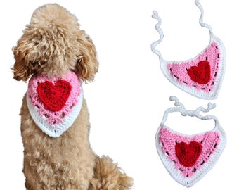 Valentines Dog Bandana, Holiday Dog Scarf, Crochet Cat Bandana