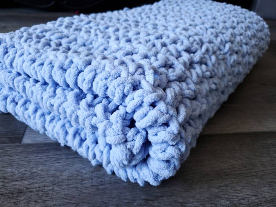 Chunky Knit Blanket Spring Blue Blanket Chunky Lap Blanket Etsy