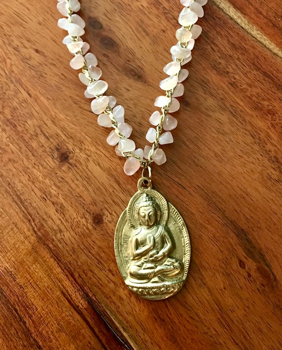 Vintage polished Rose Quartz necklace with pendant.