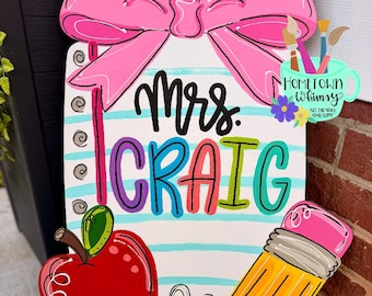 Hand Painted Teacher Door Hanger, Personalized Classroom Decor, Back to School Sign