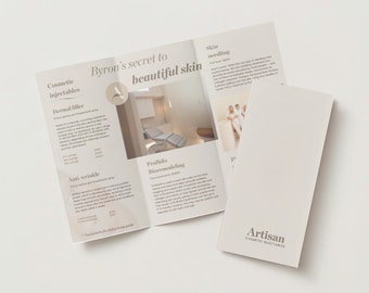 Simplistic, Minimalist Aesthetic Tri-fold Brochure/Pricelist,  Editable Template for Aesthetics Clinic