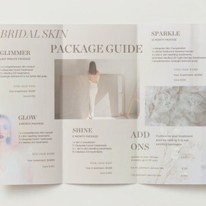 Broszura Trifold Bridal Treatment Package | Edytowalny szablon Canva | Cennik pielęgnacji skóry ślubnej | Pobieranie cyfrowe