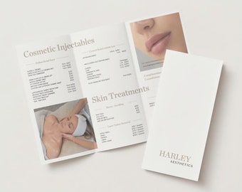 Chic, Minimalist Trifold Brochure Pamphlet, Editable Template for Skincare and Aesthetics Clinic
