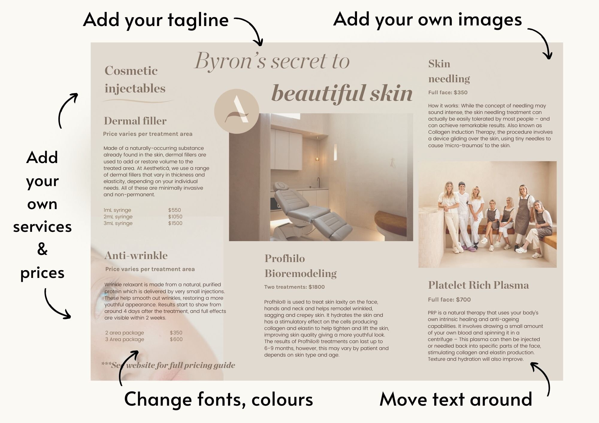 Aesthetic Clinic Trifold Brochure Template, Minimalist Pricelist ...