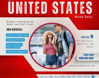 U.S. Citizenship Immigration Flyer Template | Canva Pro Editable Legal Ad Design for Law Firms & Consultants ( Digital Download)
