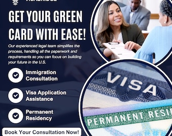 Immigration Services Flyer – Editable Canva Template for U.S. Visa, Green Card Assistance & Work Visa Application Digital Download