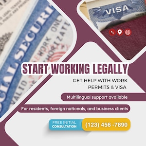 Work Visa & Legal Employment Flyer |Post-Ready Legal Marketing Content |Canva Template for Immigration Attorneys and US Work Permit Programs